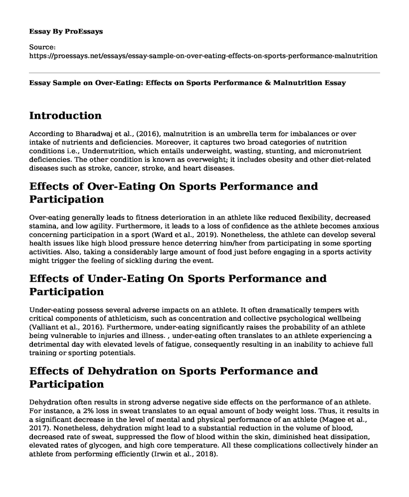 Essay Sample on Over-Eating: Effects on Sports Performance & Malnutrition