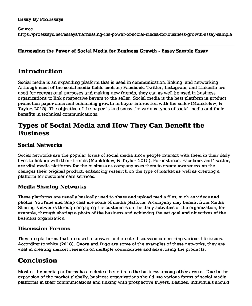 Harnessing the Power of Social Media for Business Growth - Essay Sample