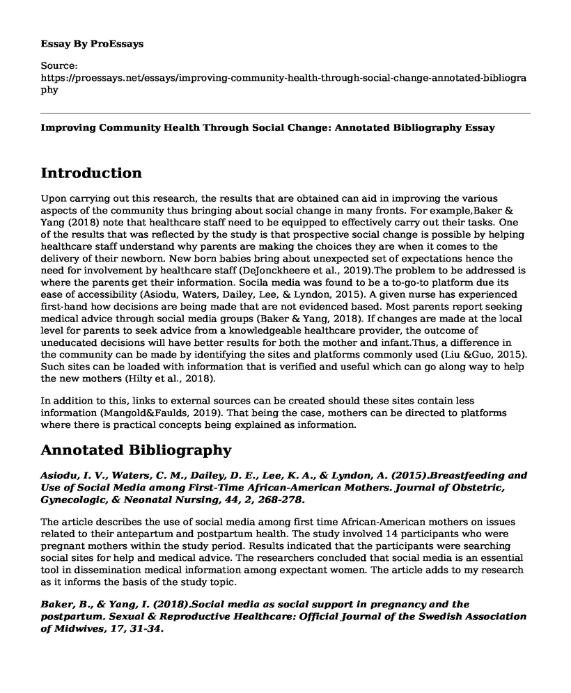 Improving Community Health Through Social Change: Annotated Bibliography