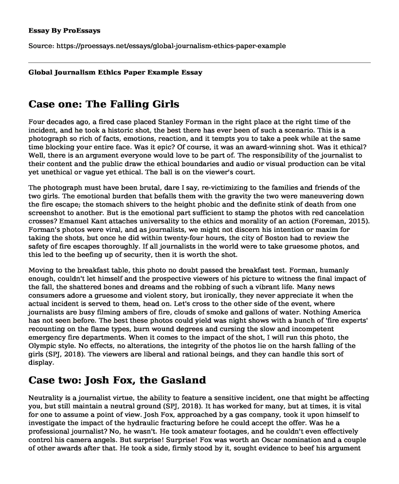 Global Journalism Ethics Paper Example