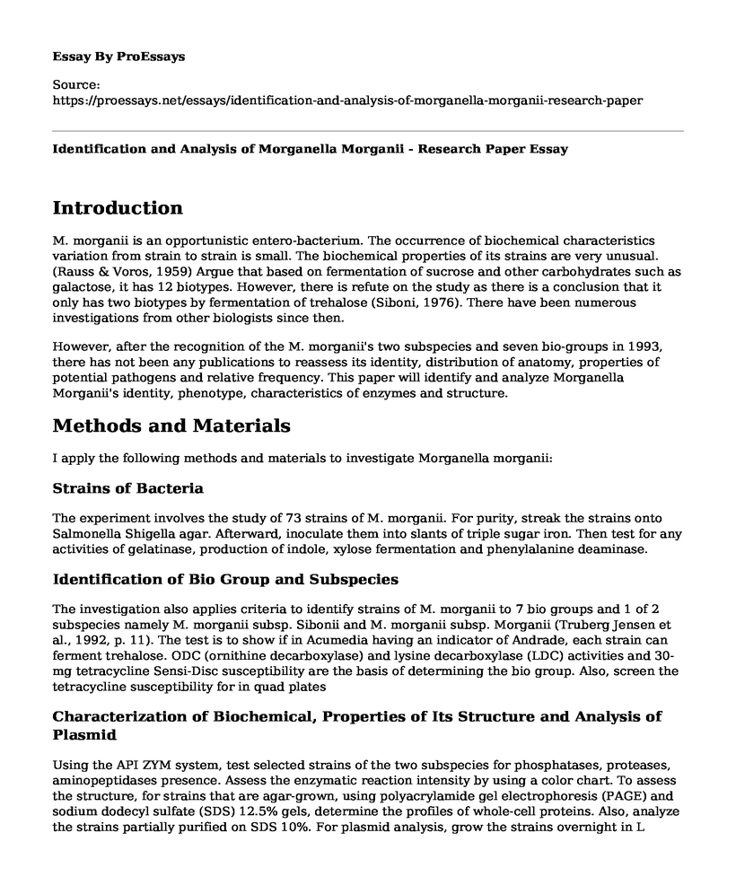 Identification and Analysis of Morganella Morganii - Research Paper