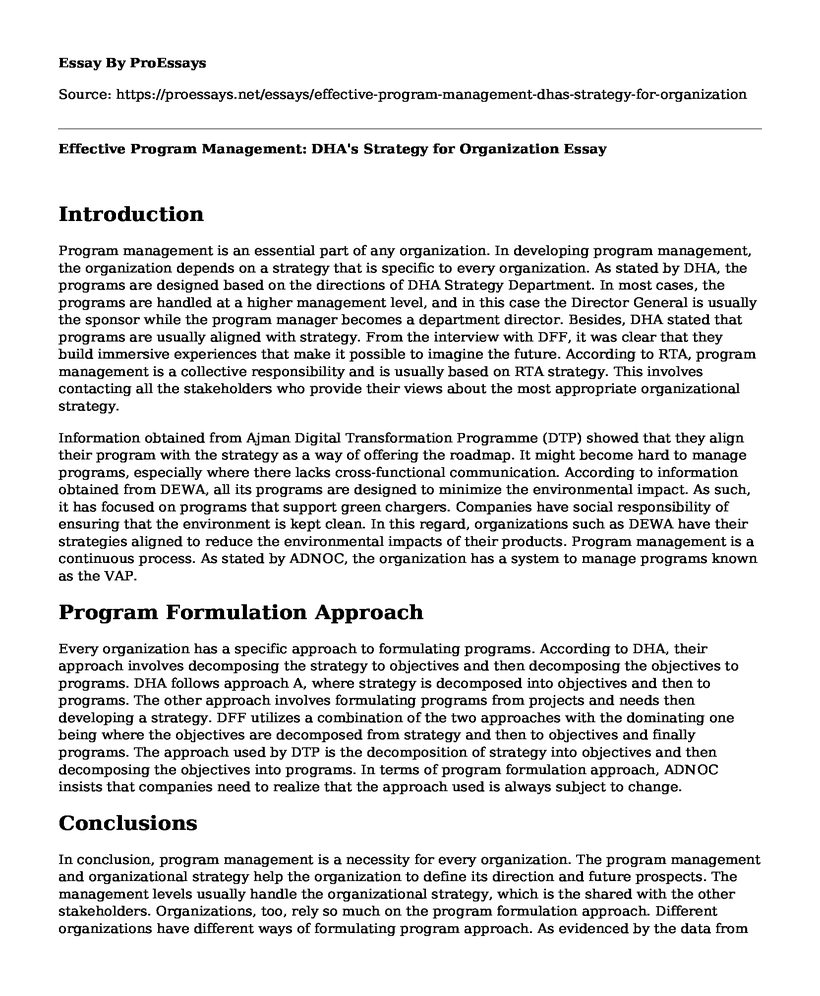 Effective Program Management: DHA's Strategy for Organization