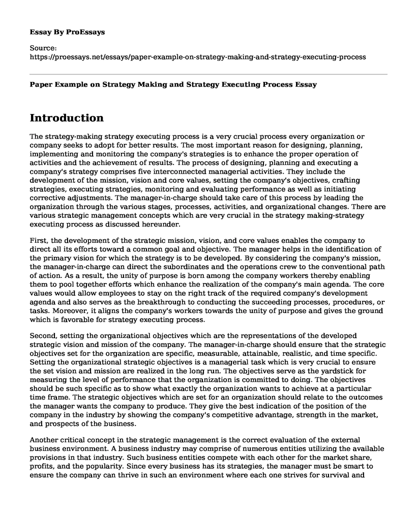 Paper Example on Strategy Making and Strategy Executing Process