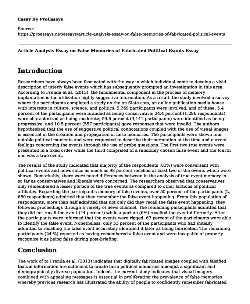 Article Analysis Essay on False Memories of Fabricated Political Events