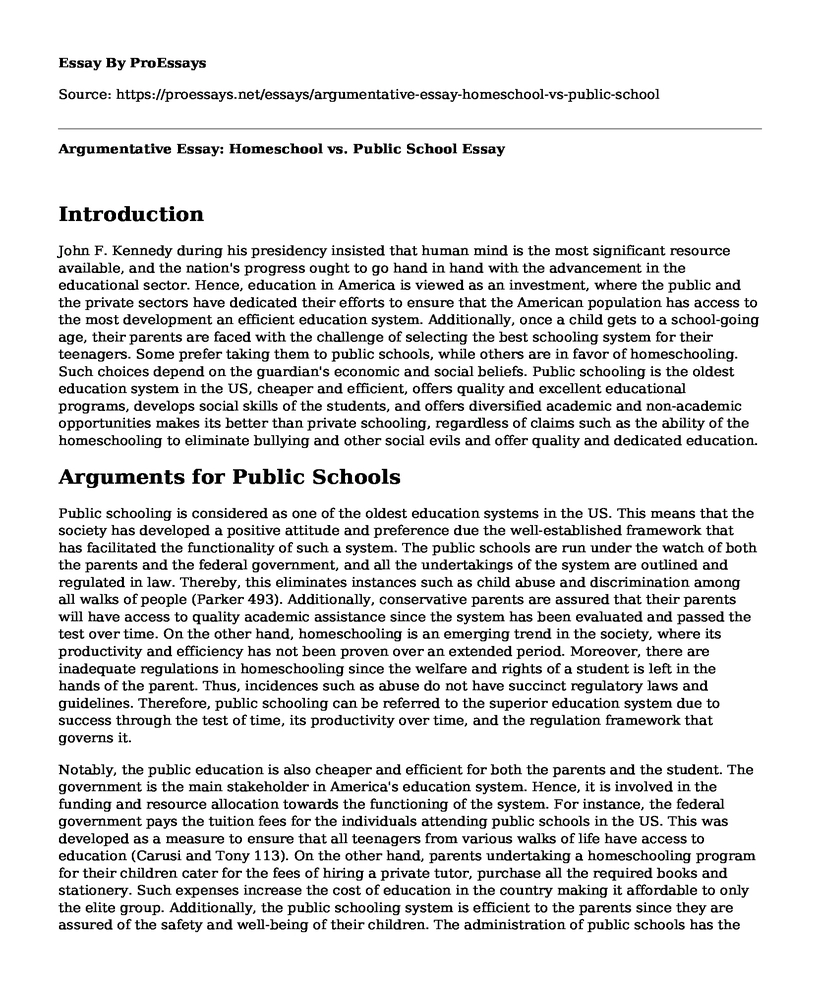 Argumentative Essay: Homeschool vs. Public School