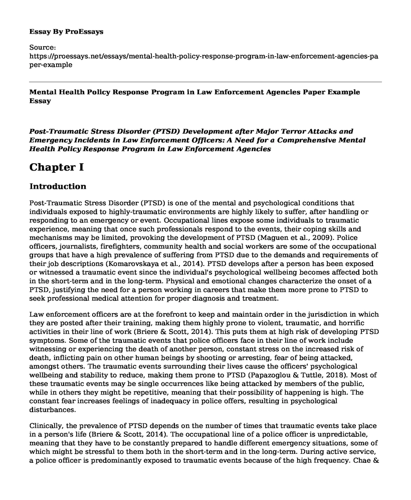 Mental Health Policy Response Program in Law Enforcement Agencies Paper Example