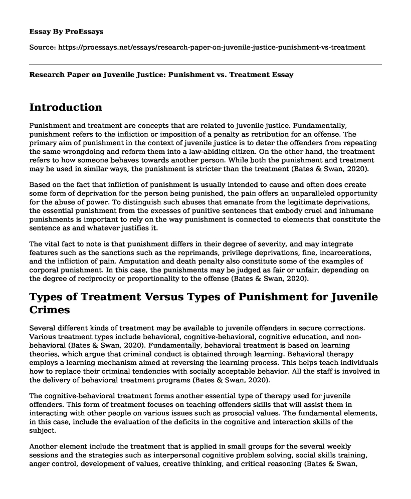 Research Paper on Juvenile Justice: Punishment vs. Treatment