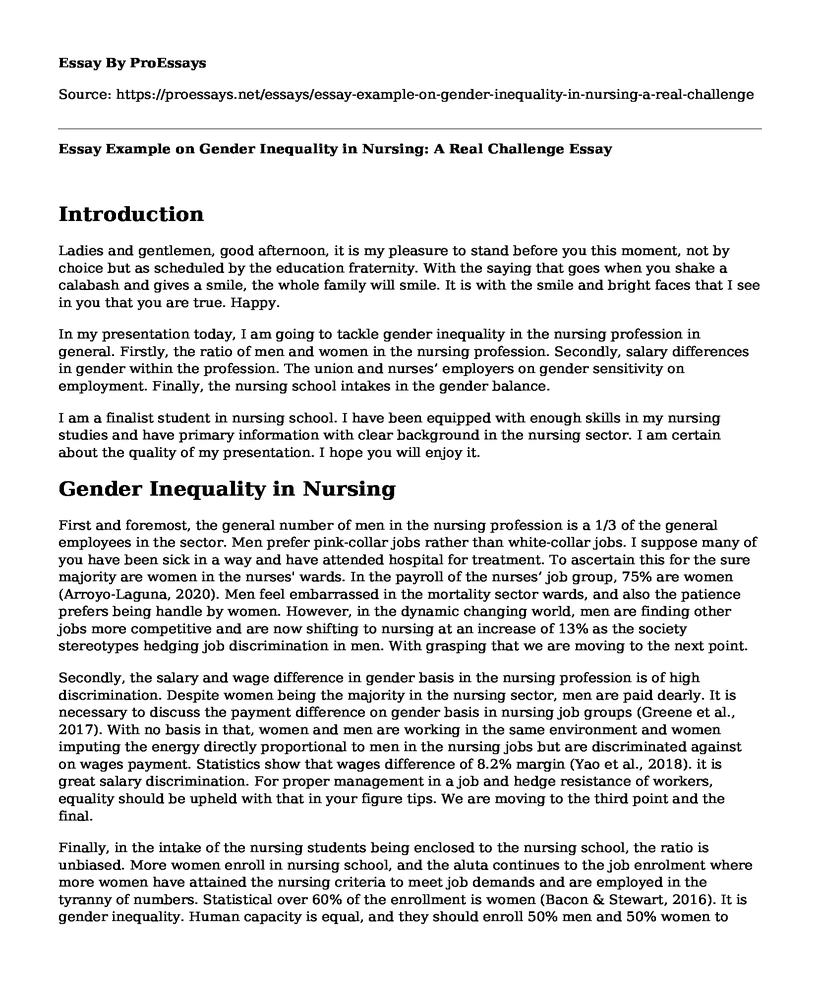Essay Example on Gender Inequality in Nursing: A Real Challenge