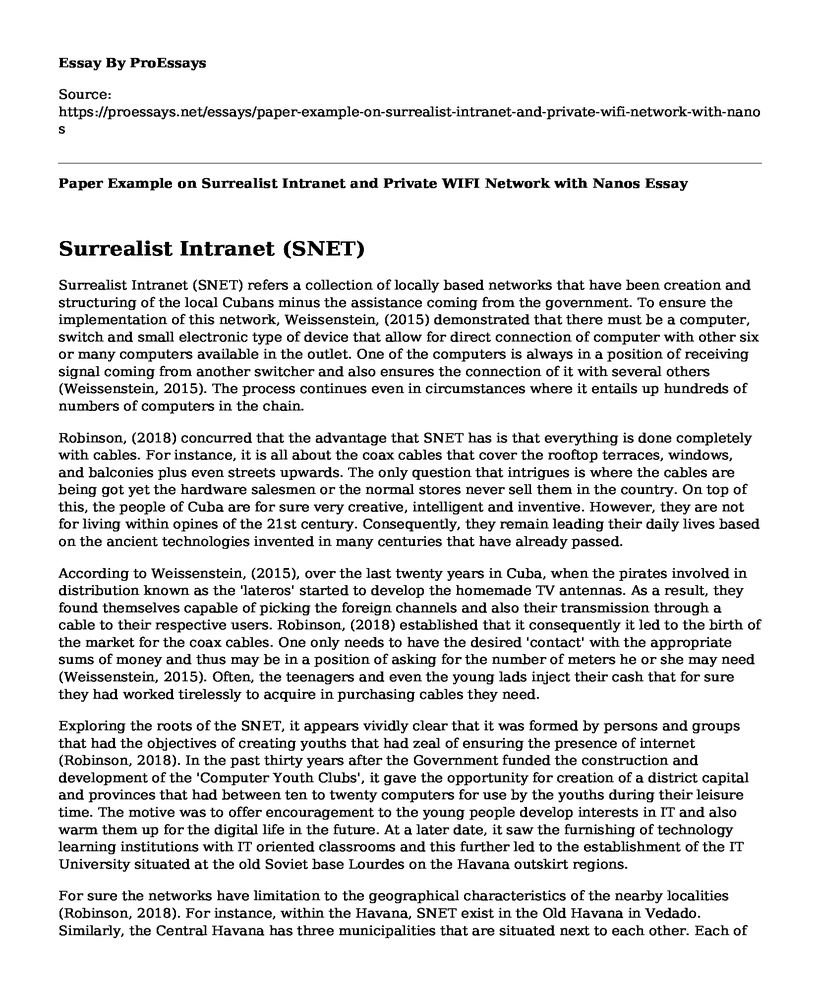 Paper Example on Surrealist Intranet and Private WIFI Network with Nanos