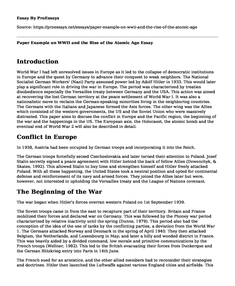 Paper Example on WWII and the Rise of the Atomic Age