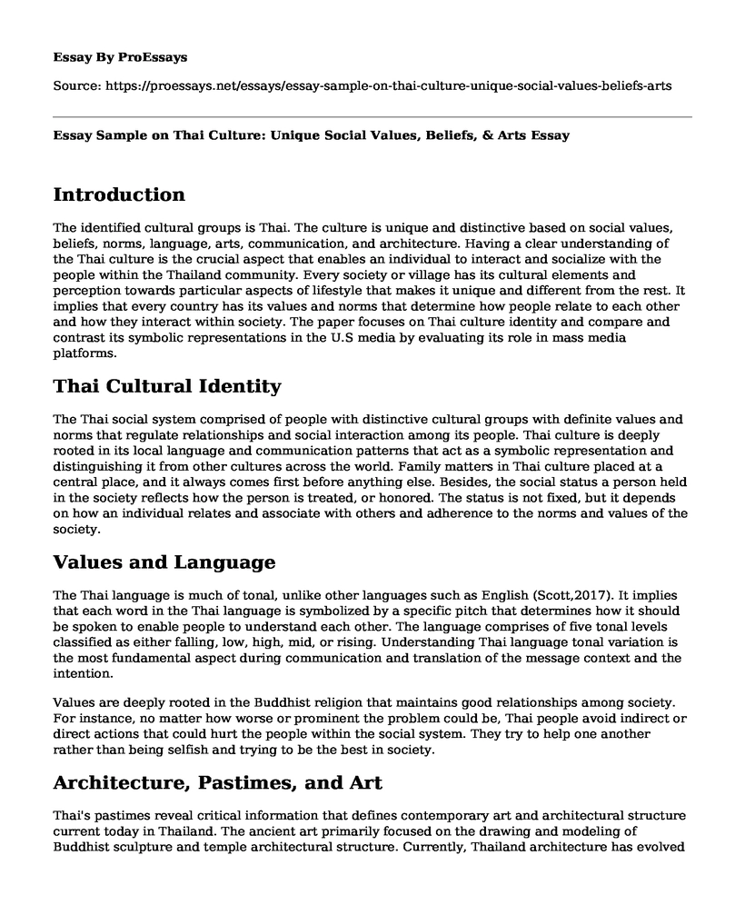 Essay Sample on Thai Culture: Unique Social Values, Beliefs, & Arts 