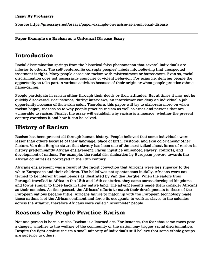 Paper Example on Racism as a Universal Disease