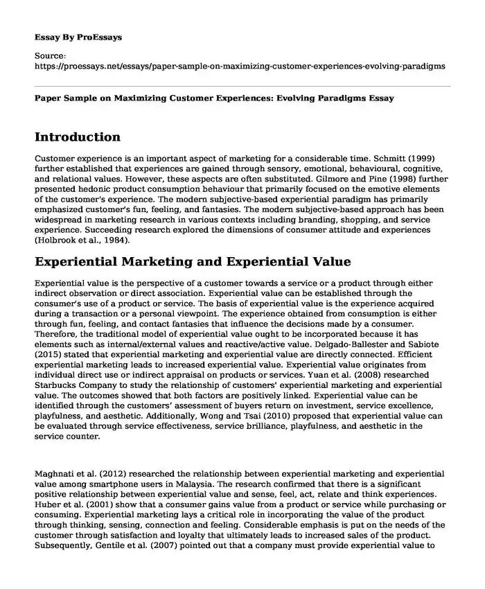 Paper Sample on Maximizing Customer Experiences: Evolving Paradigms