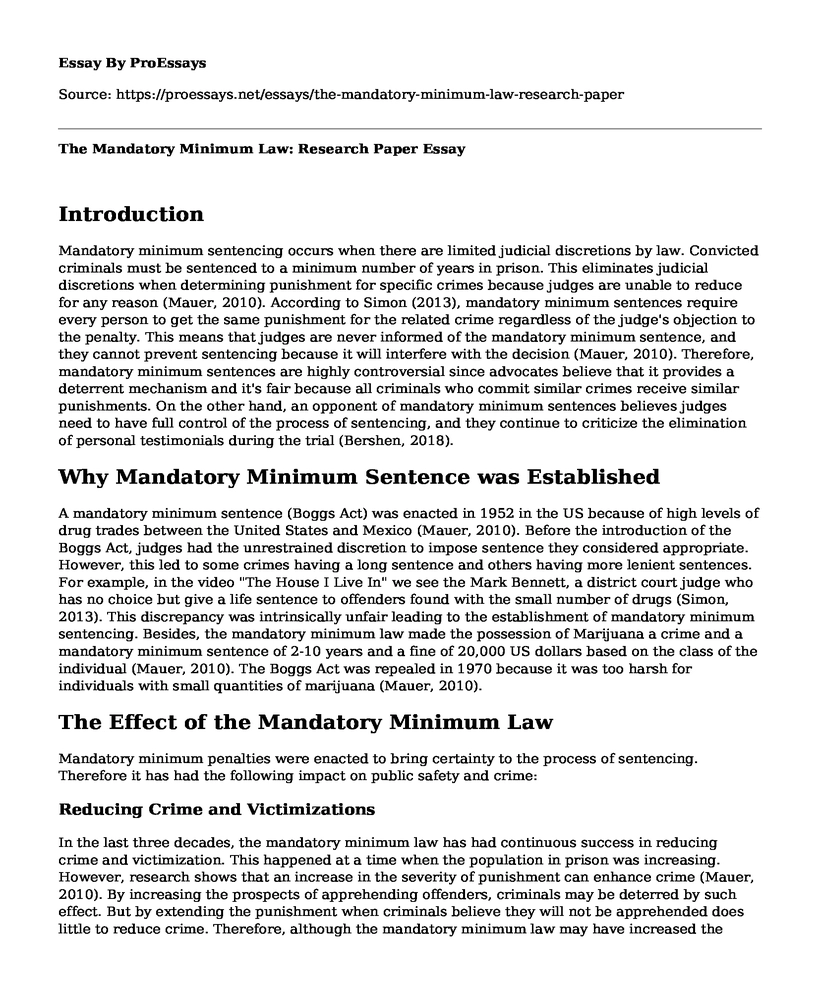 The Mandatory Minimum Law: Research Paper