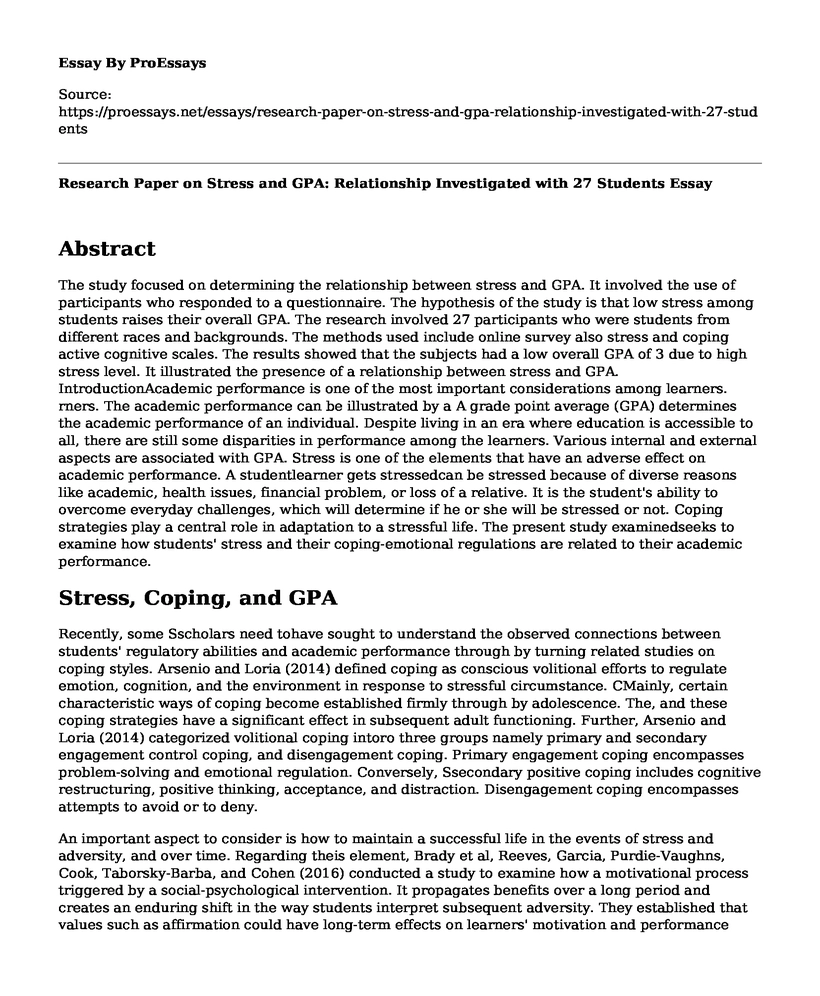 Research Paper on Stress and GPA: Relationship Investigated with 27 Students