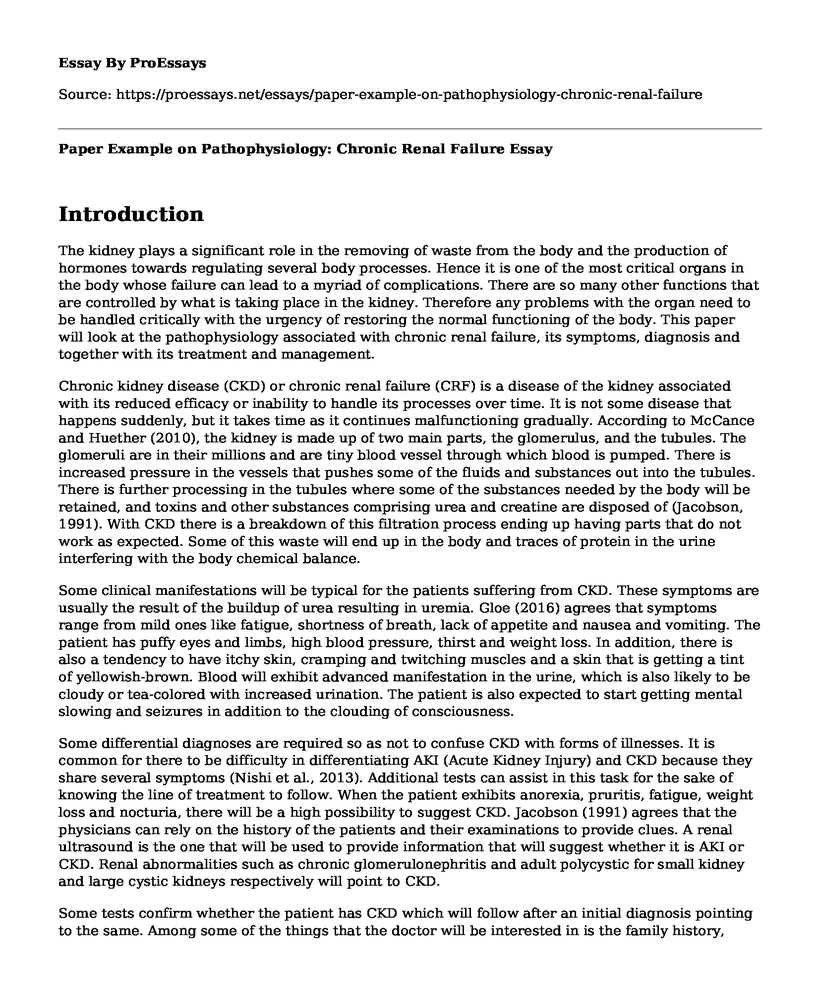 Paper Example on Pathophysiology: Chronic Renal Failure