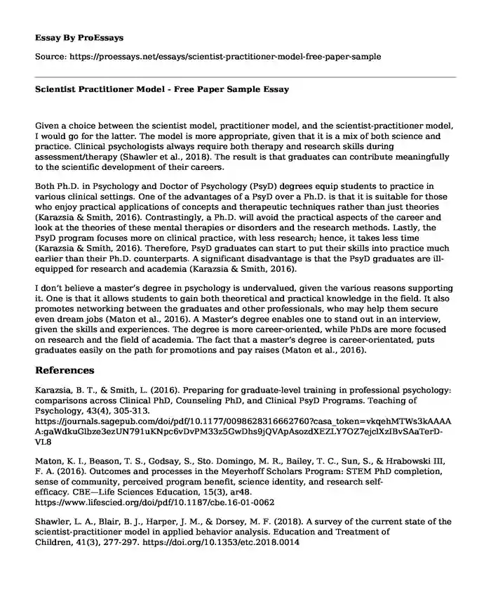 Scientist Practitioner Model - Free Paper Sample