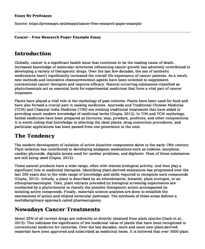 Cancer - Free Research Paper Example