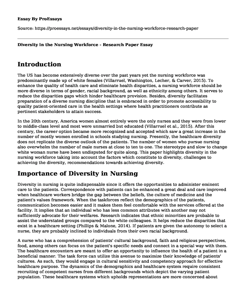 Diversity in the Nursing Workforce - Research Paper