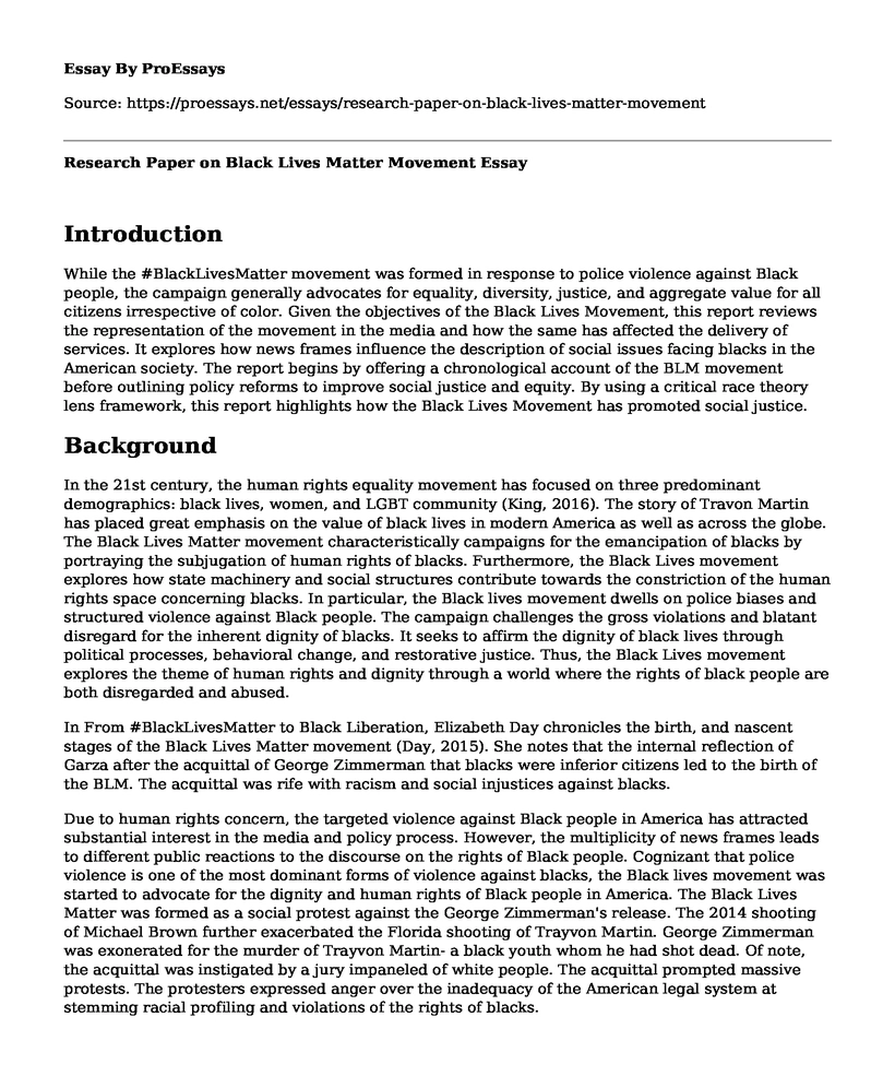 Research Paper on Black Lives Matter Movement