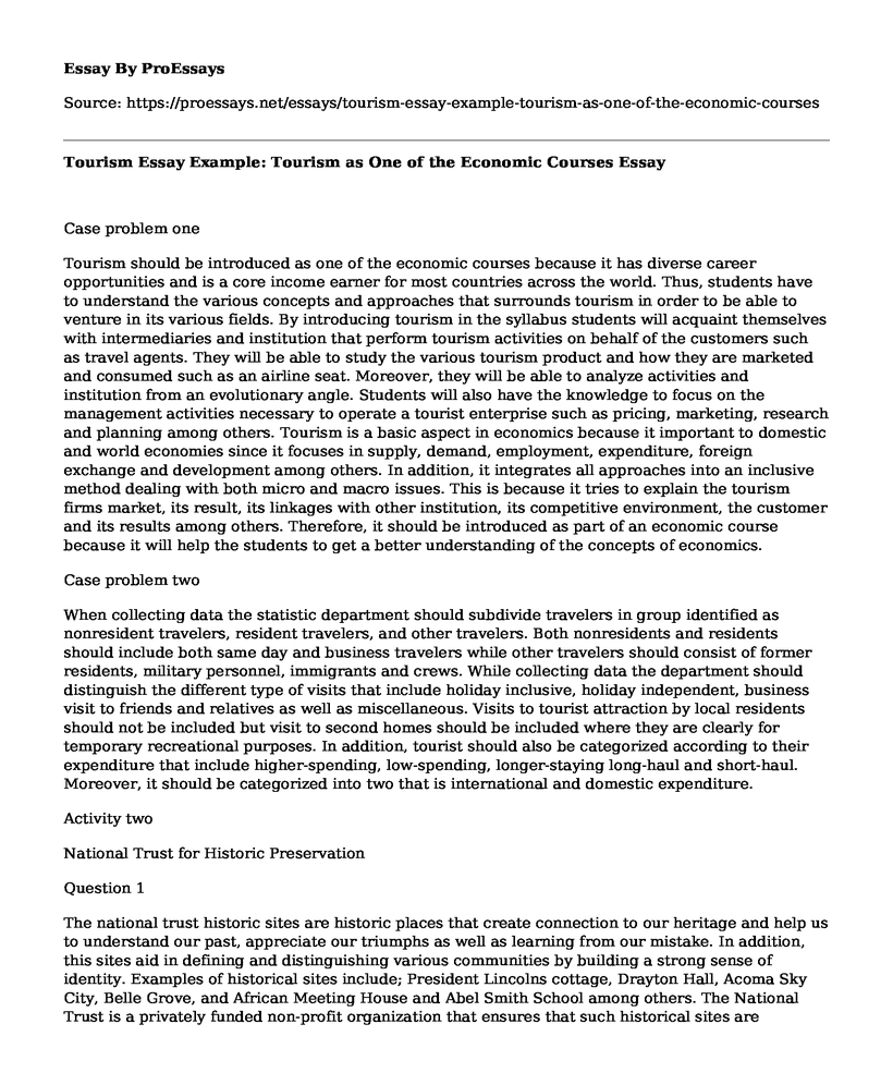 Tourism Essay Example: Tourism as One of the Economic Courses 