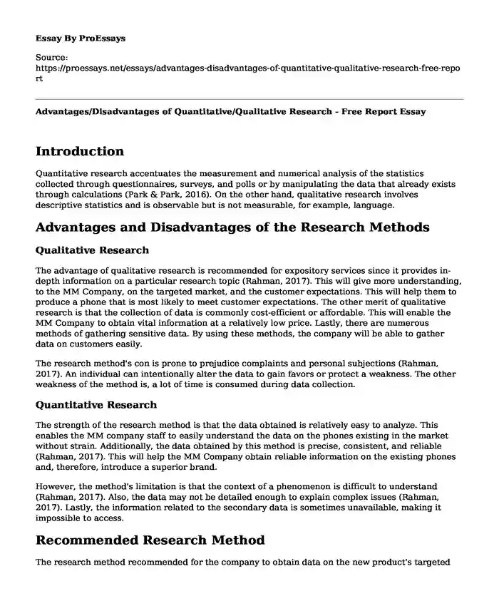 Advantages/Disadvantages of Quantitative/Qualitative Research - Free Report