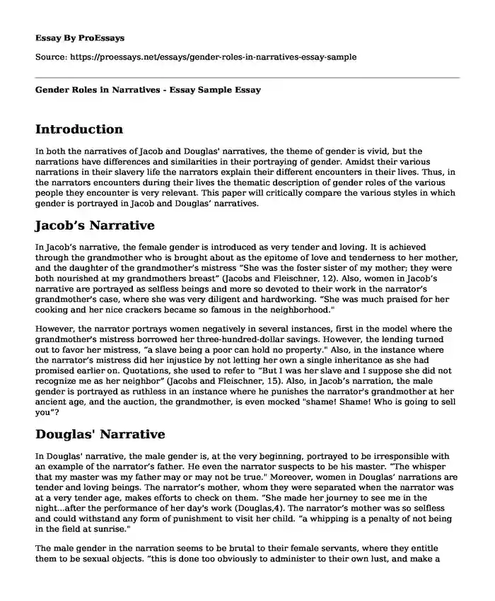 Gender Roles in Narratives - Essay Sample