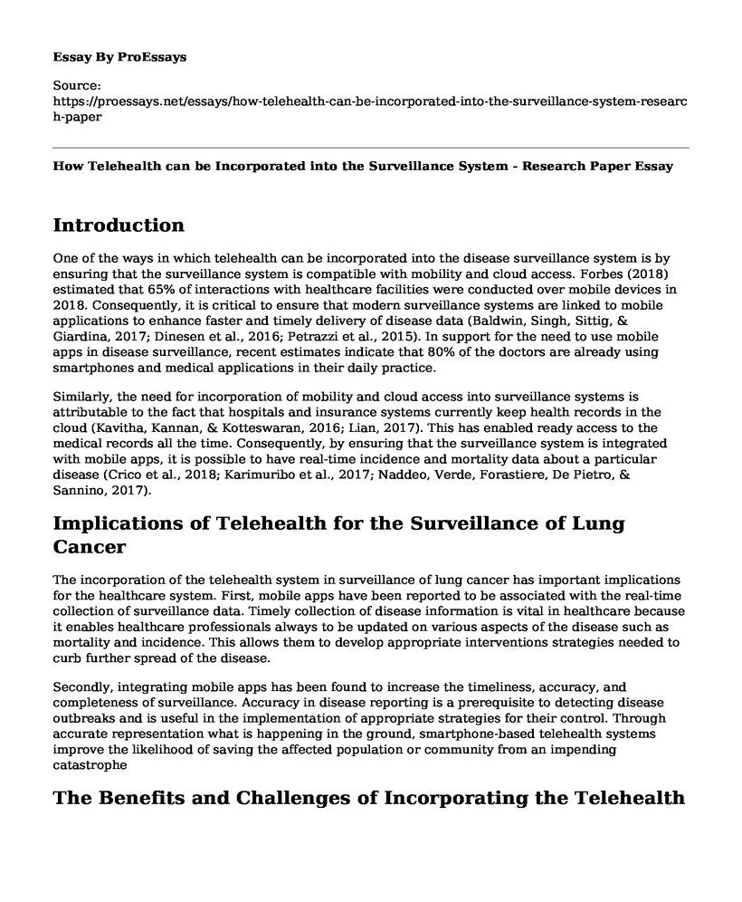 How Telehealth can be Incorporated into the Surveillance System - Research Paper