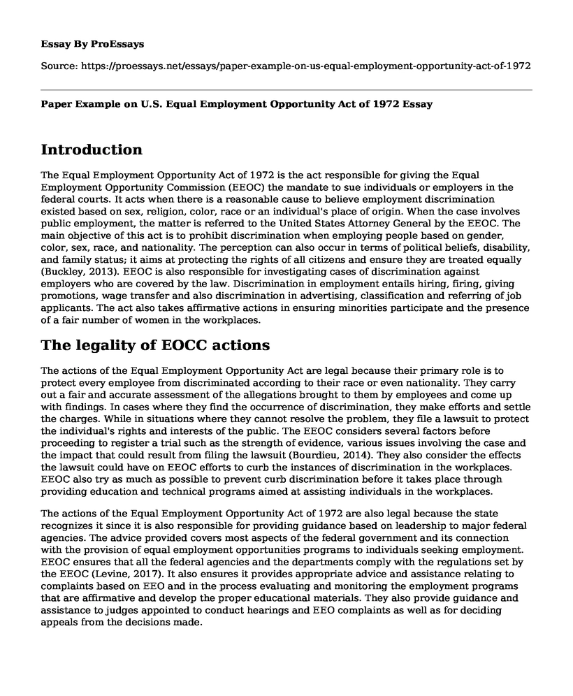 Paper Example on U.S. Equal Employment Opportunity Act of 1972