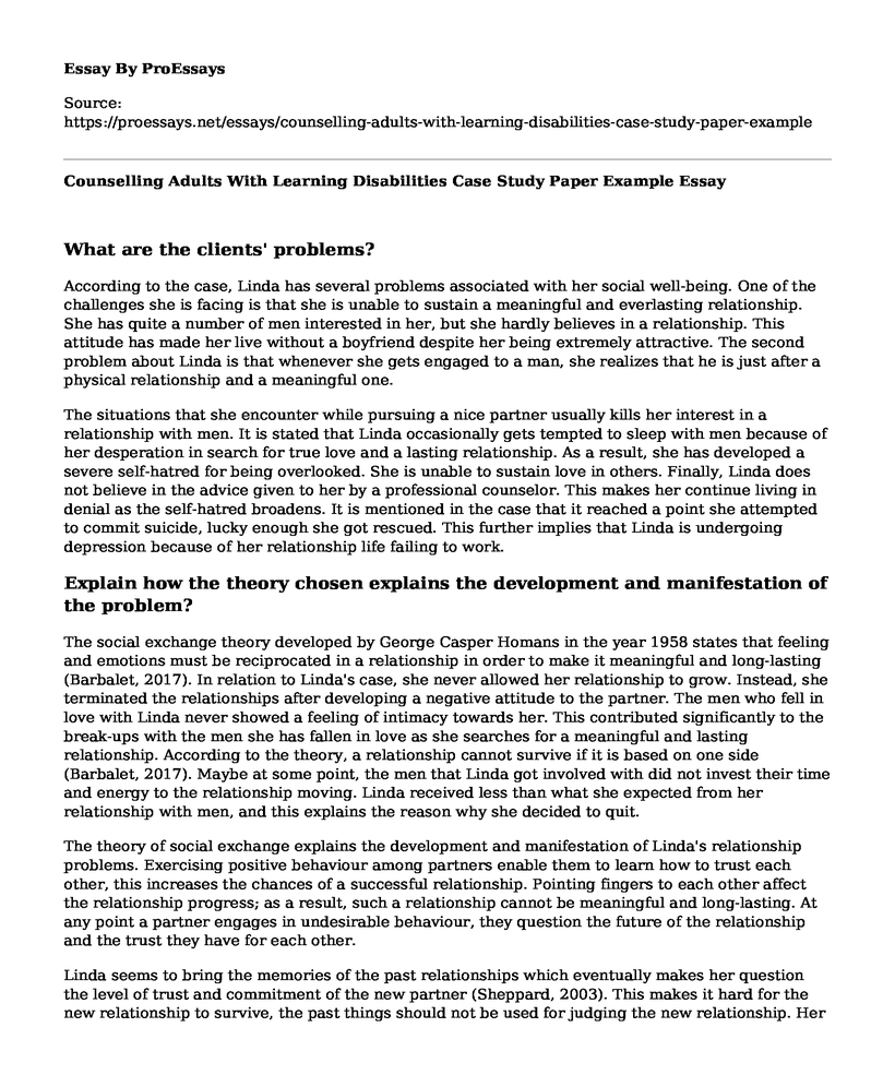 Counselling Adults With Learning Disabilities Case Study Paper Example
