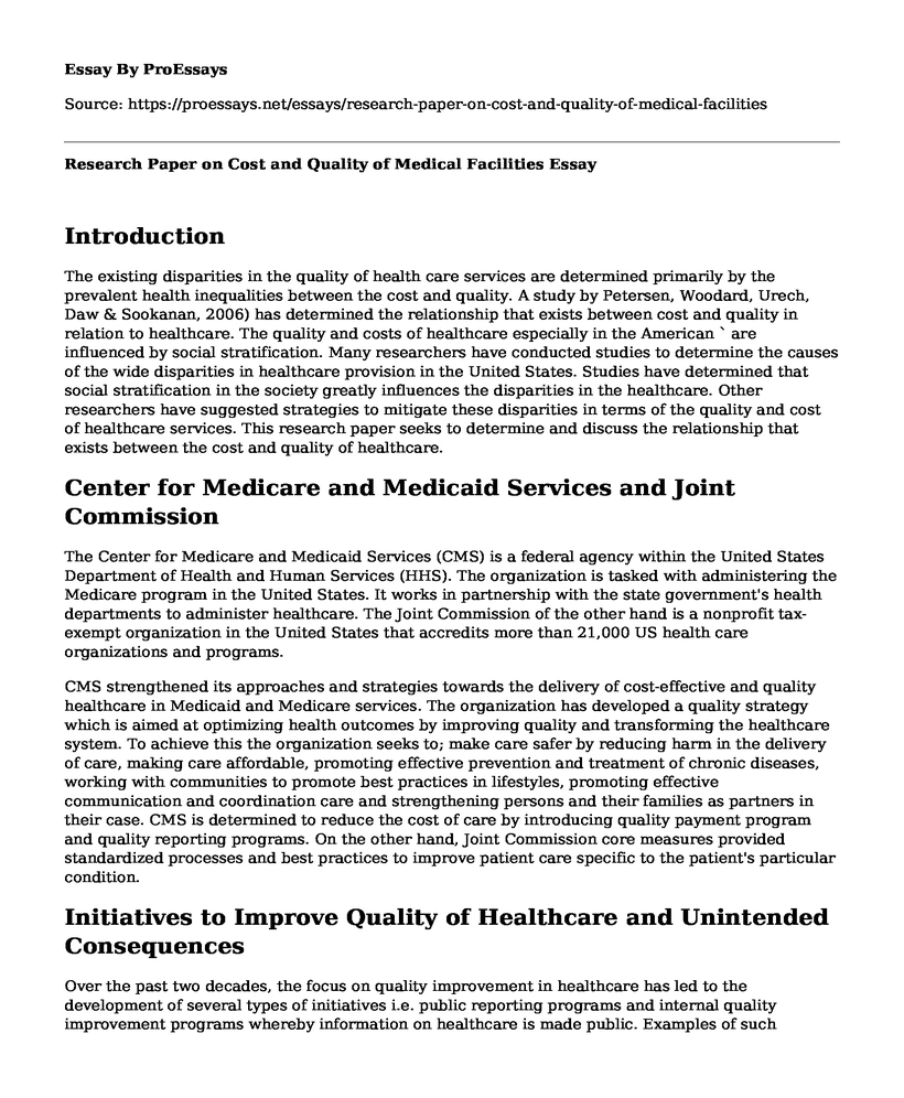 Research Paper on Cost and Quality of Medical Facilities