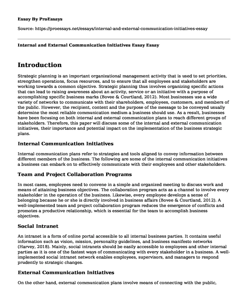 Internal and External Communication Initiatives Essay
