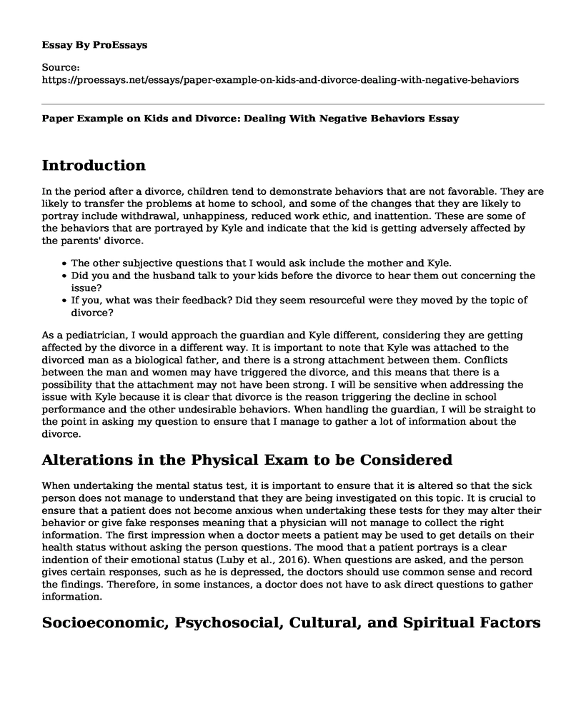 Paper Example on Kids and Divorce: Dealing With Negative Behaviors