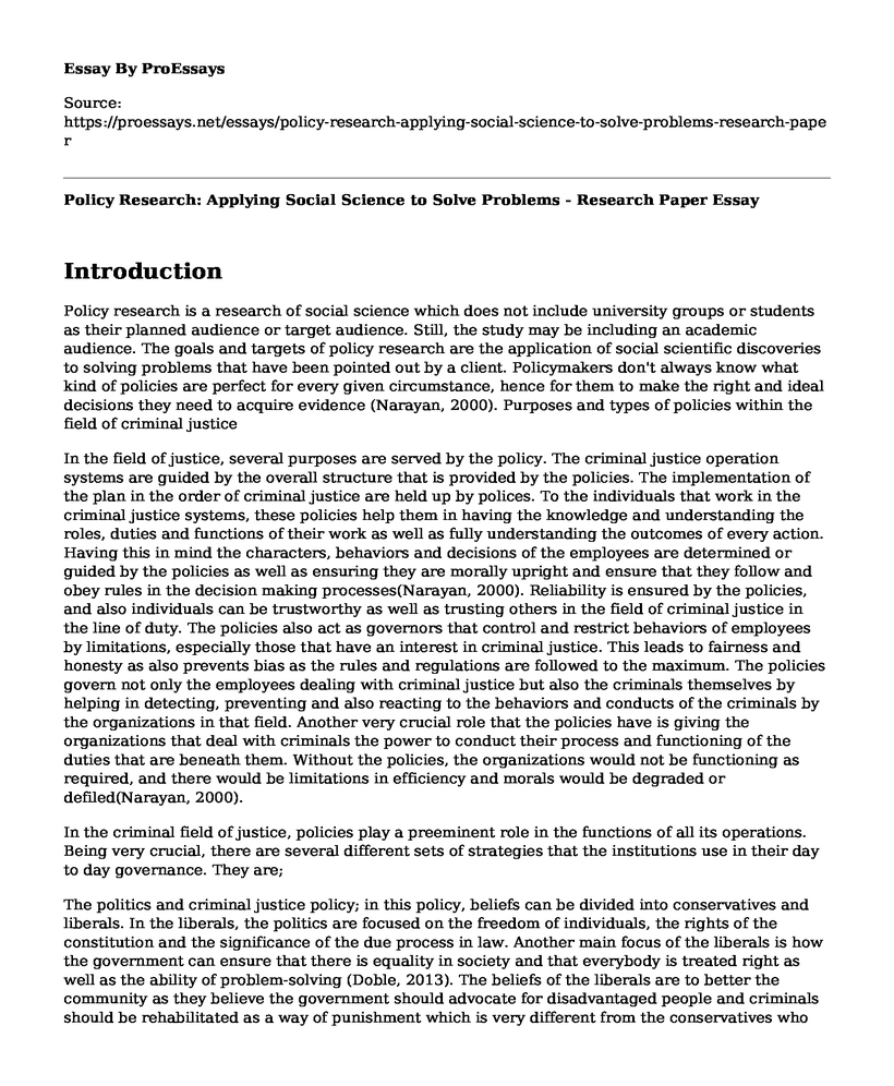 Policy Research: Applying Social Science to Solve Problems - Research Paper
