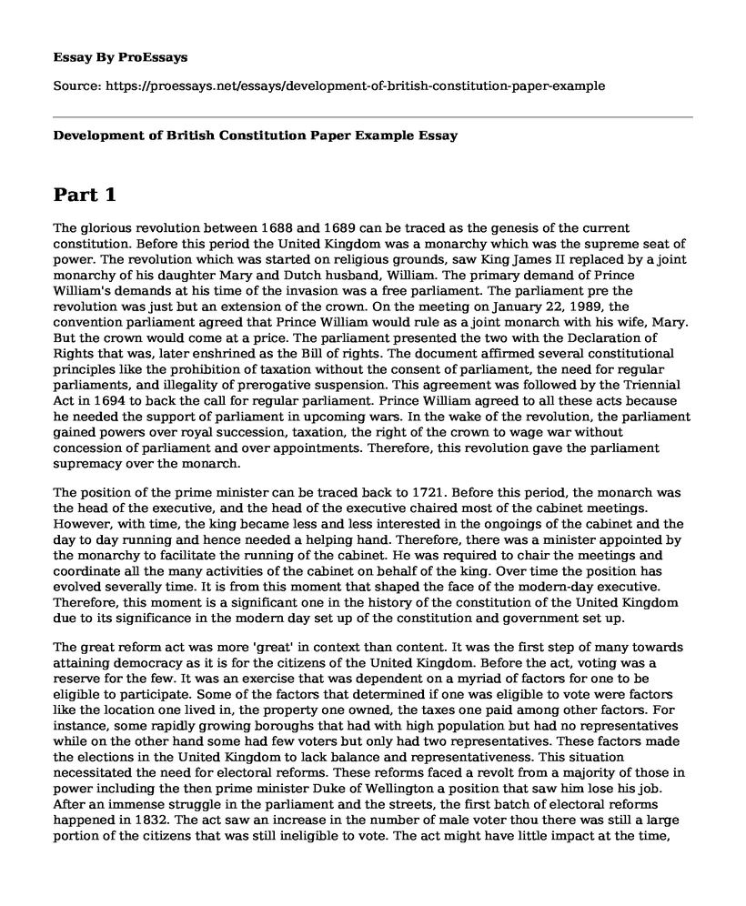 Development of British Constitution Paper Example