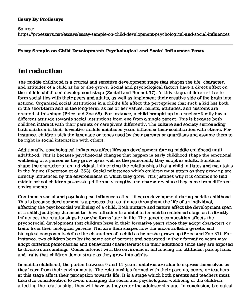 Essay Sample on Child Development: Psychological and Social Influences