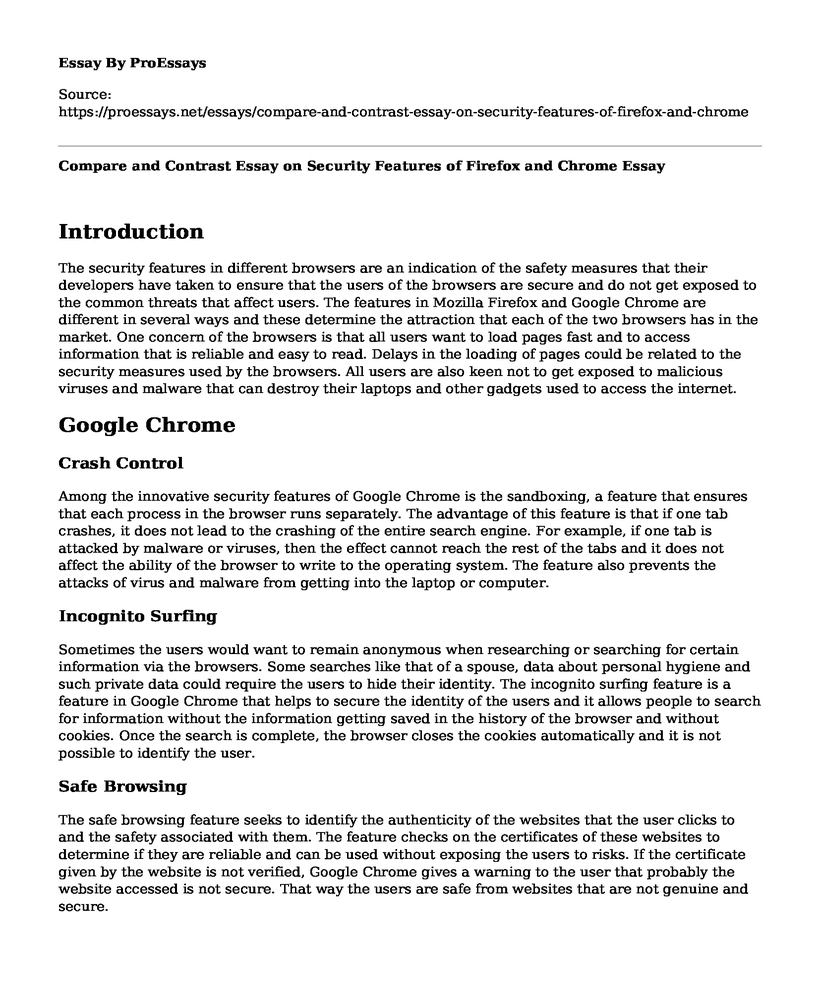 Compare and Contrast Essay on Security Features of Firefox and Chrome