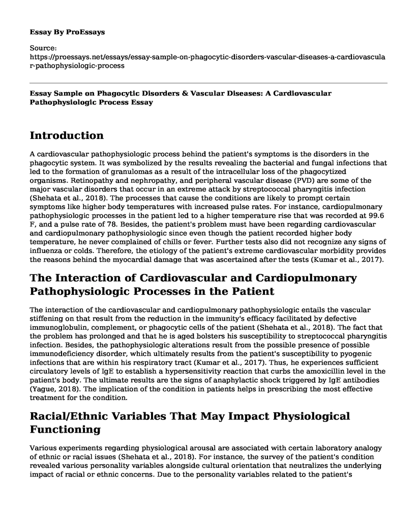 Essay Sample on Phagocytic Disorders & Vascular Diseases: A Cardiovascular Pathophysiologic Process