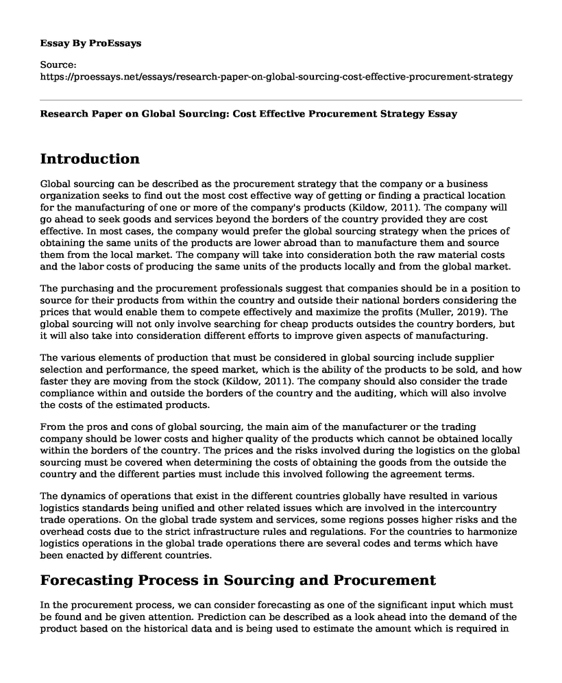 Research Paper on Global Sourcing: Cost Effective Procurement Strategy