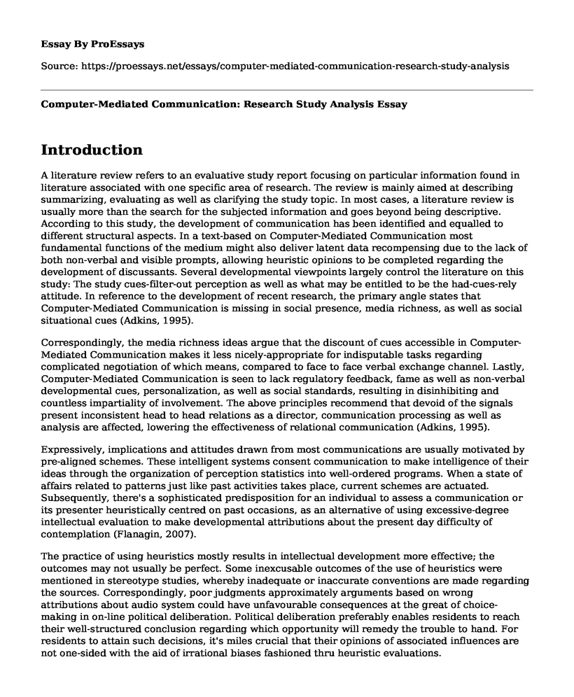 Computer-Mediated Communication: Research Study Analysis