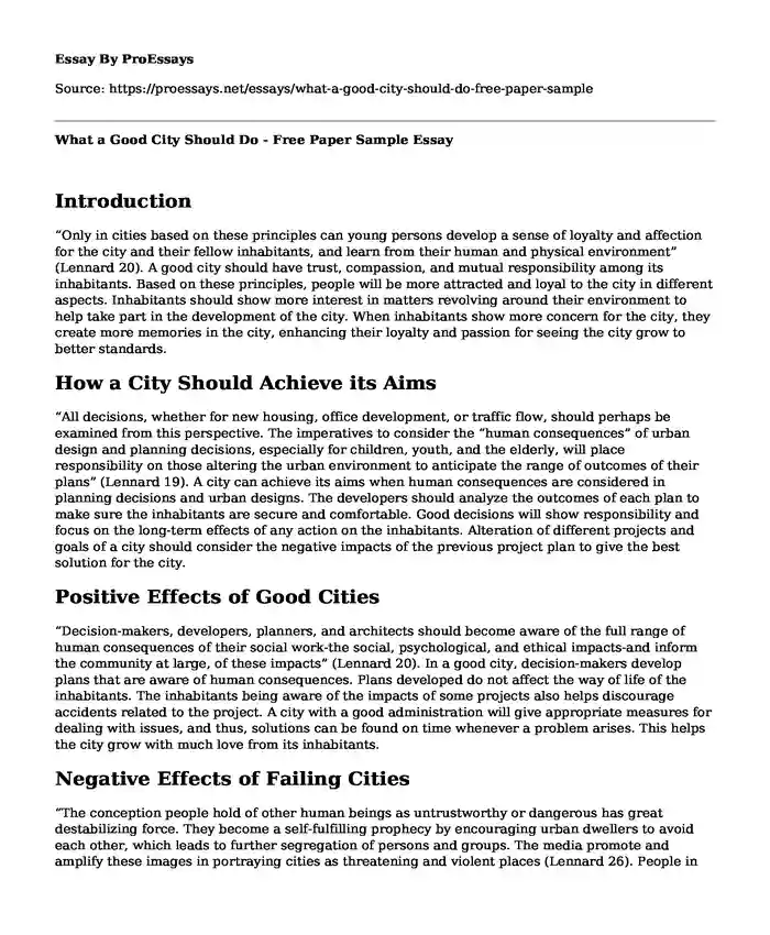 What a Good City Should Do - Free Paper Sample