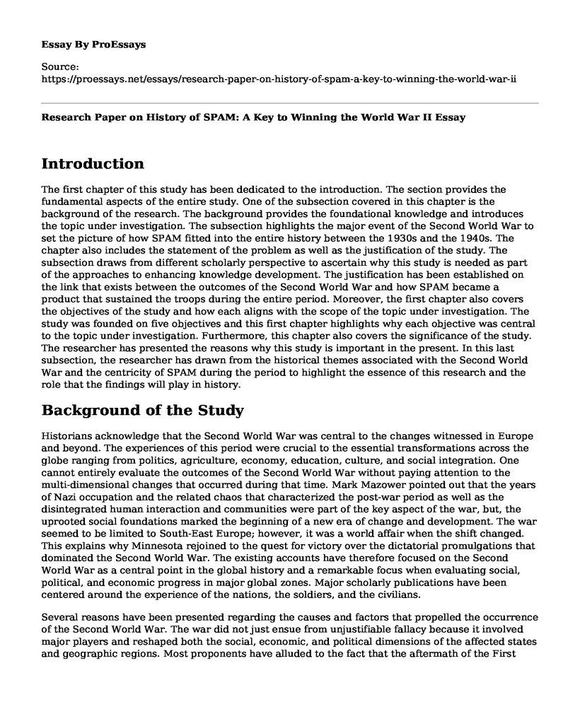 Research Paper on History of SPAM: A Key to Winning the World War II