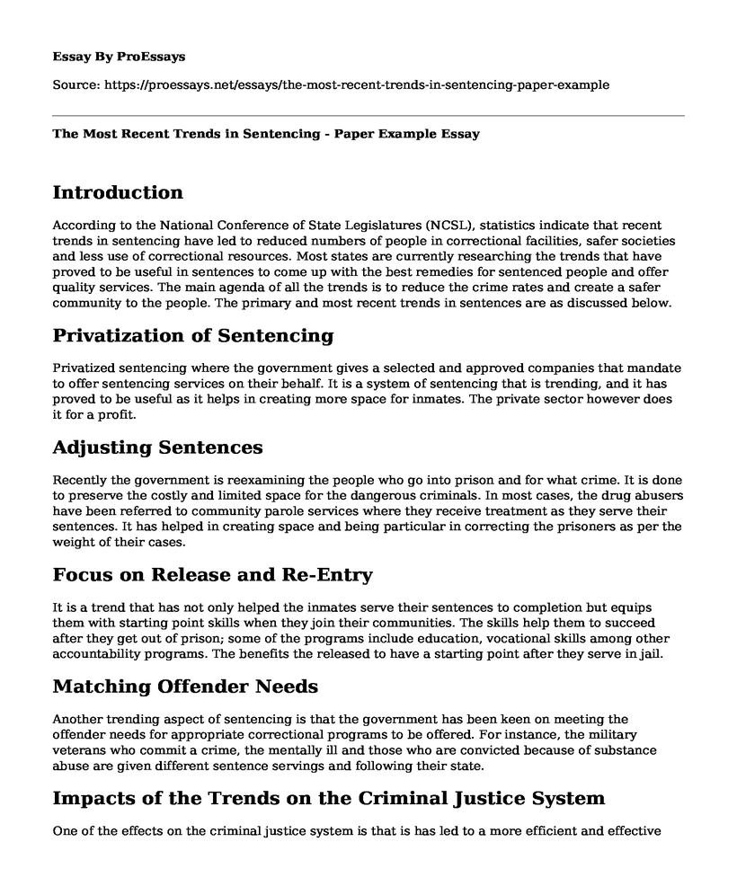 The Most Recent Trends in Sentencing - Paper Example