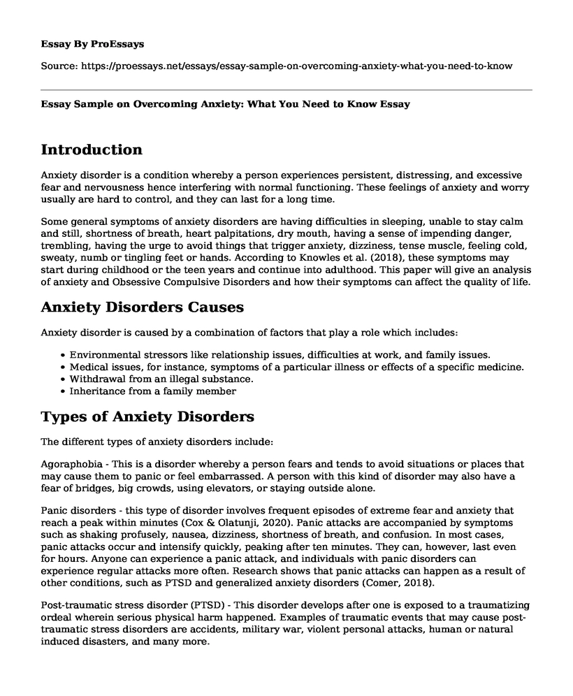 Essay Sample on Overcoming Anxiety: What You Need to Know