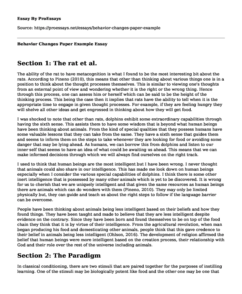 Behavior Changes Paper Example