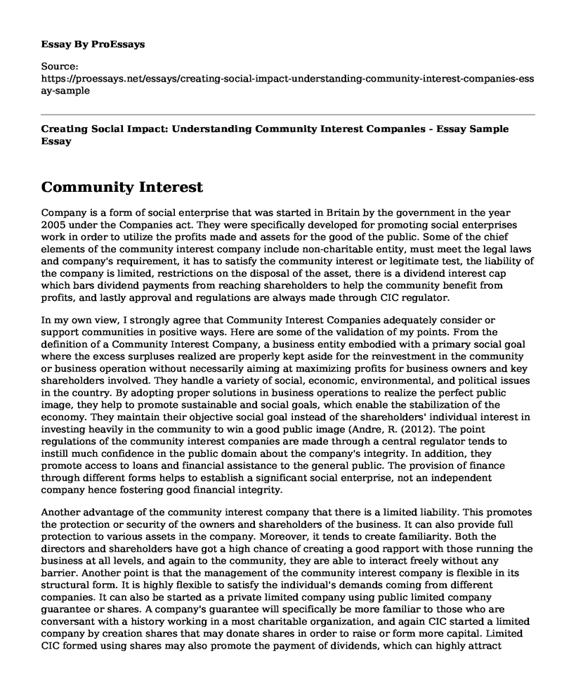Creating Social Impact: Understanding Community Interest Companies - Essay Sample
