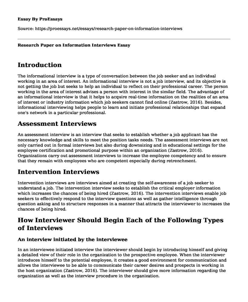 Research Paper on Information Interviews