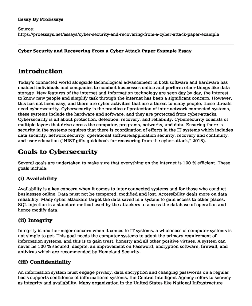 Cyber Security and Recovering From a Cyber Attack Paper Example