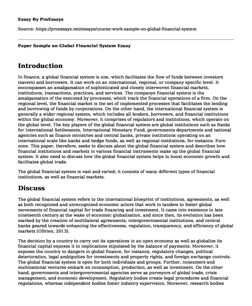 Paper Sample on Global Financial System