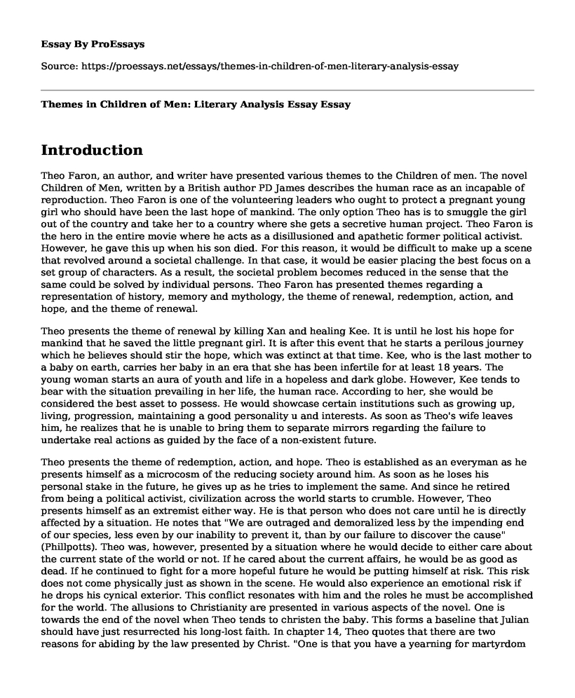 Themes in Children of Men: Literary Analysis Essay